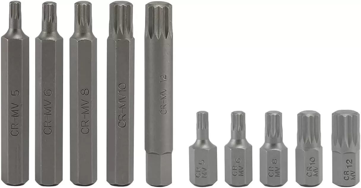 imageNEIKO 10056A 14Inch 38Inch ampamp 12Inch Drive XZN Triple Square Spline Bit Socket Set  10 Piece Set  CrV Sockets and S2 Steel BitsStandard