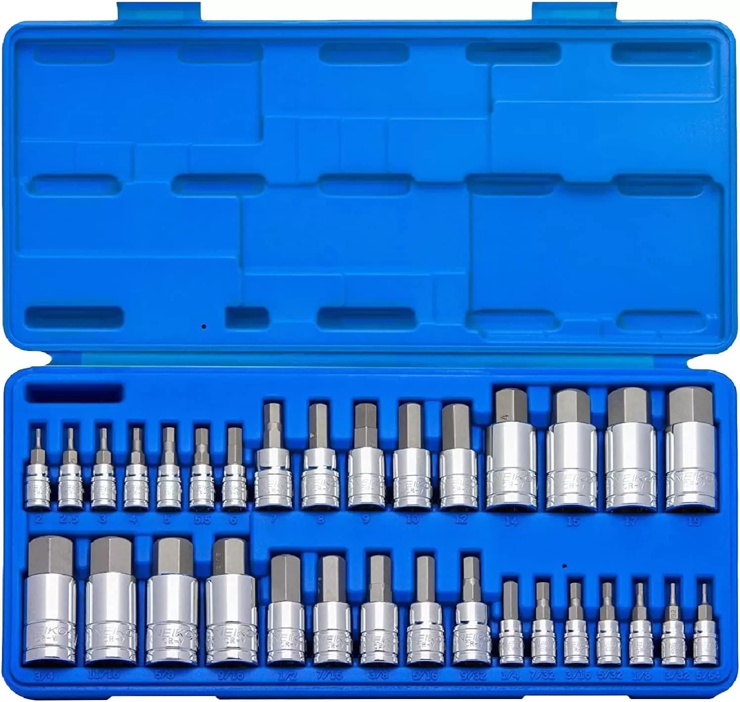 imageNEIKO 10288A Allen Hex Bit Socket Set 32 Piece SAE and Metric Allen Socket Set Allen Head Hex Key Socket Set Made with S2 SteelAllen Hex Bit