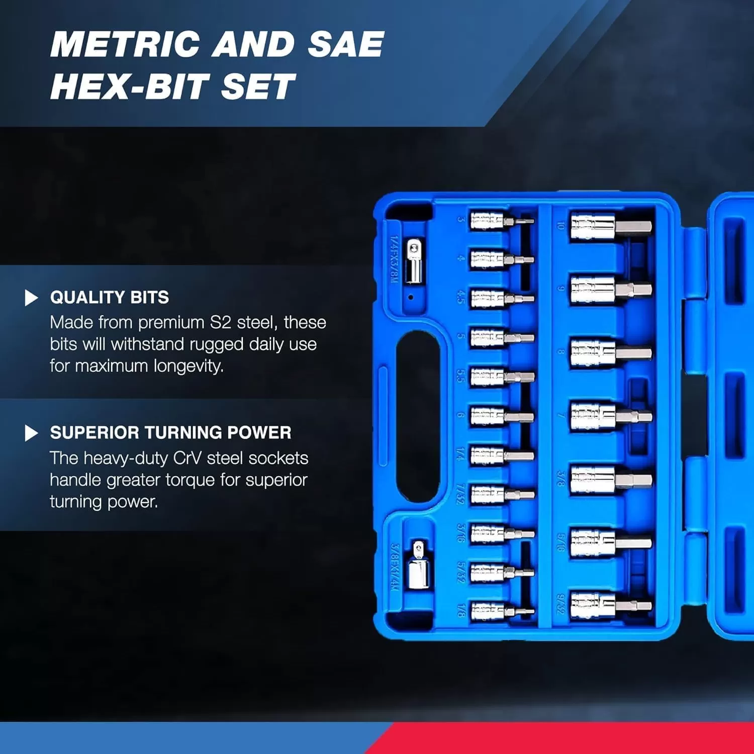 imageNEIKO 10288A Allen Hex Bit Socket Set 32 Piece SAE and Metric Allen Socket Set Allen Head Hex Key Socket Set Made with S2 SteelAllen Hex Bit