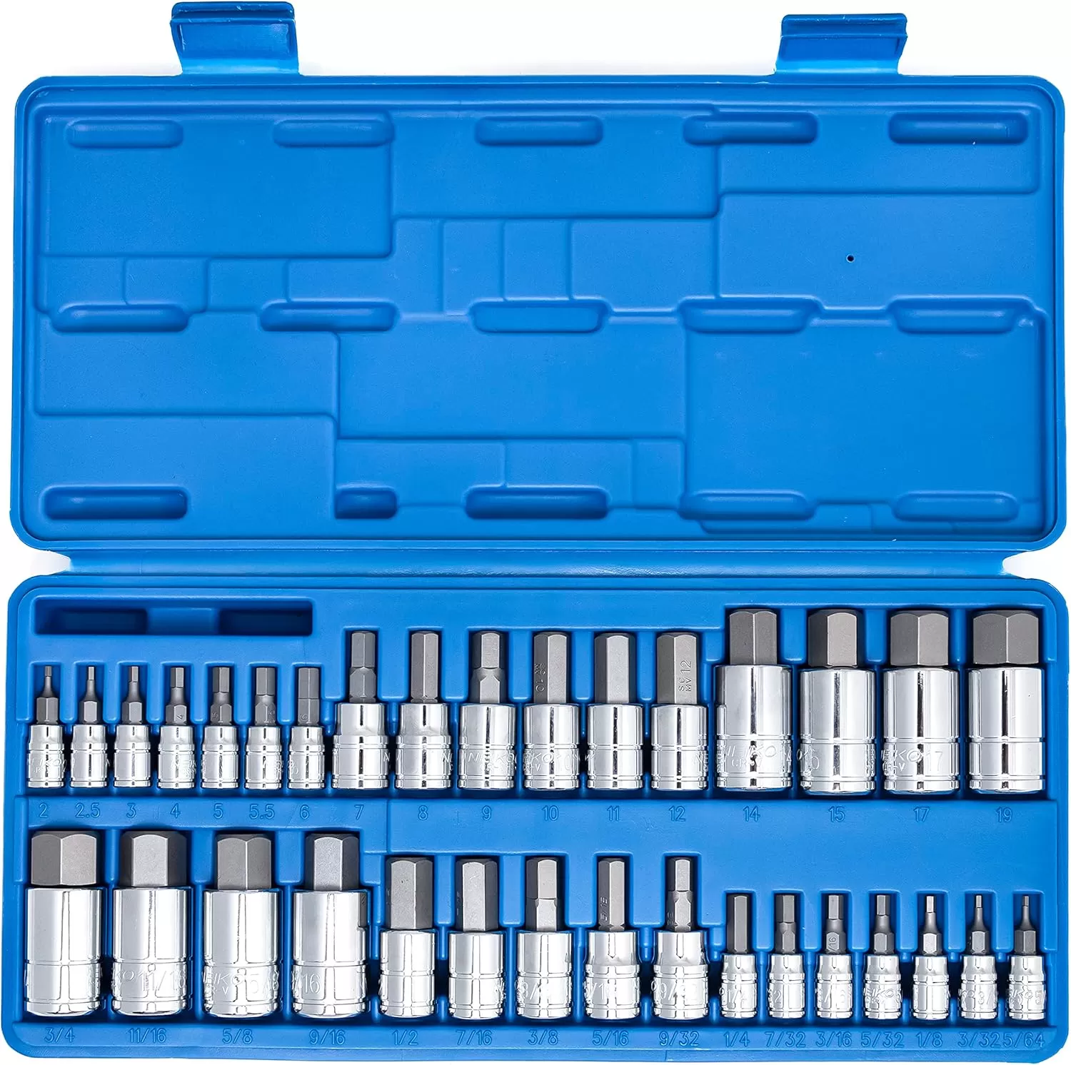 imageNEIKO 10288A Allen Hex Bit Socket Set 32 Piece SAE and Metric Allen Socket Set Allen Head Hex Key Socket Set Made with S2 SteelAllen Hex Bit