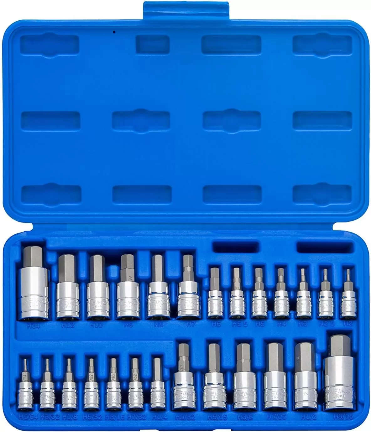 imageNEIKO 10288A Allen Hex Bit Socket Set 32 Piece SAE and Metric Allen Socket Set Allen Head Hex Key Socket Set Made with S2 SteelTP Allen Hex Bit