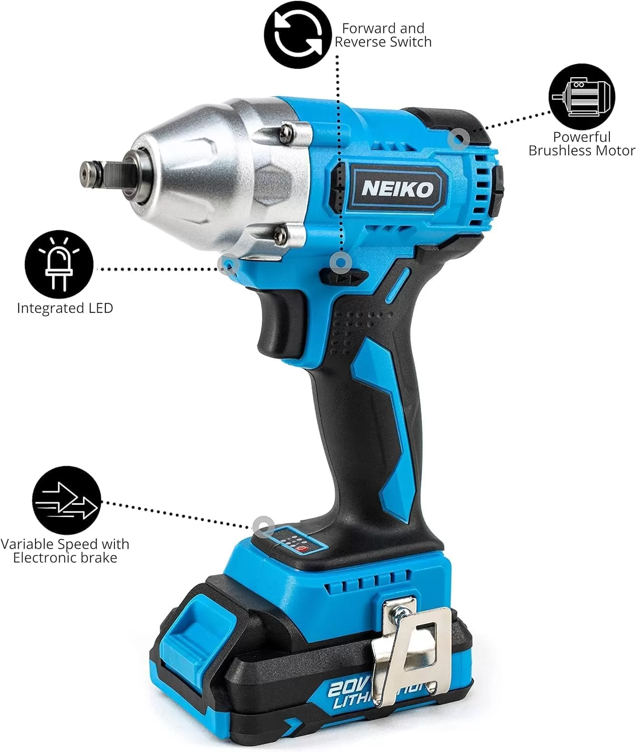 imageNEIKO 10881A Cordless Angle Grinder 4 12Inch Grinder with Variable Speed 20V 40A Liion Rechargeable Battery Powerful 8000 rpm Brushless Motor Grinders Power Tools Cordless Grinder Tool38 Brushless Impact Wrench