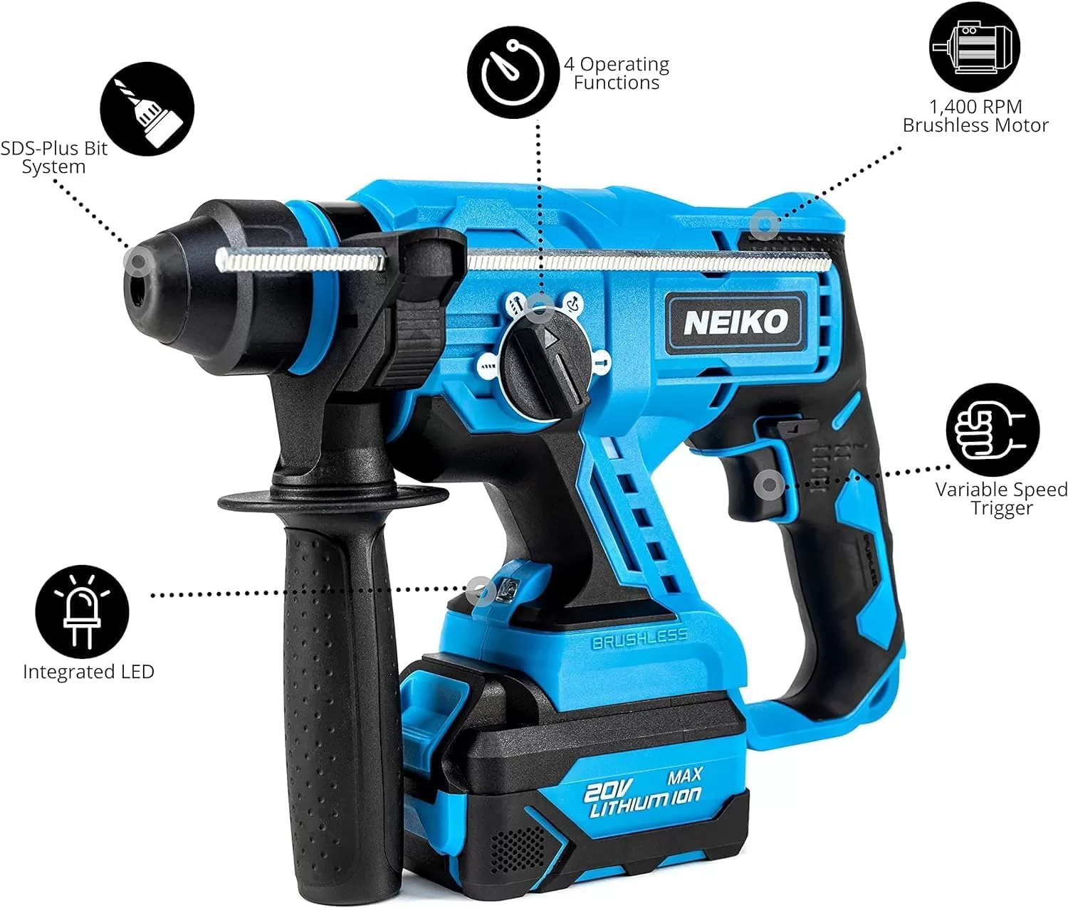 imageNEIKO 10881A Cordless Angle Grinder 4 12Inch Grinder with Variable Speed 20V 40A Liion Rechargeable Battery Powerful 8000 rpm Brushless Motor Grinders Power Tools Cordless Grinder ToolBrushless Hammer Drill