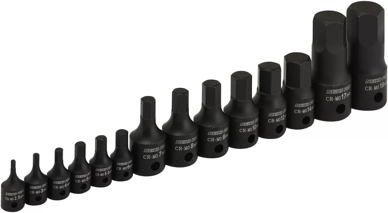 imageNeiko 01136B 12Inch Drive Allen Hex Impact Socket Set Metric 6 mm  19 mm CrMo 8PieceMetric