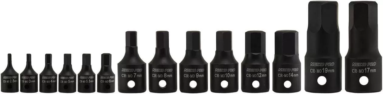 imageNeiko 01136B 12Inch Drive Allen Hex Impact Socket Set Metric 6 mm  19 mm CrMo 8PieceMetric