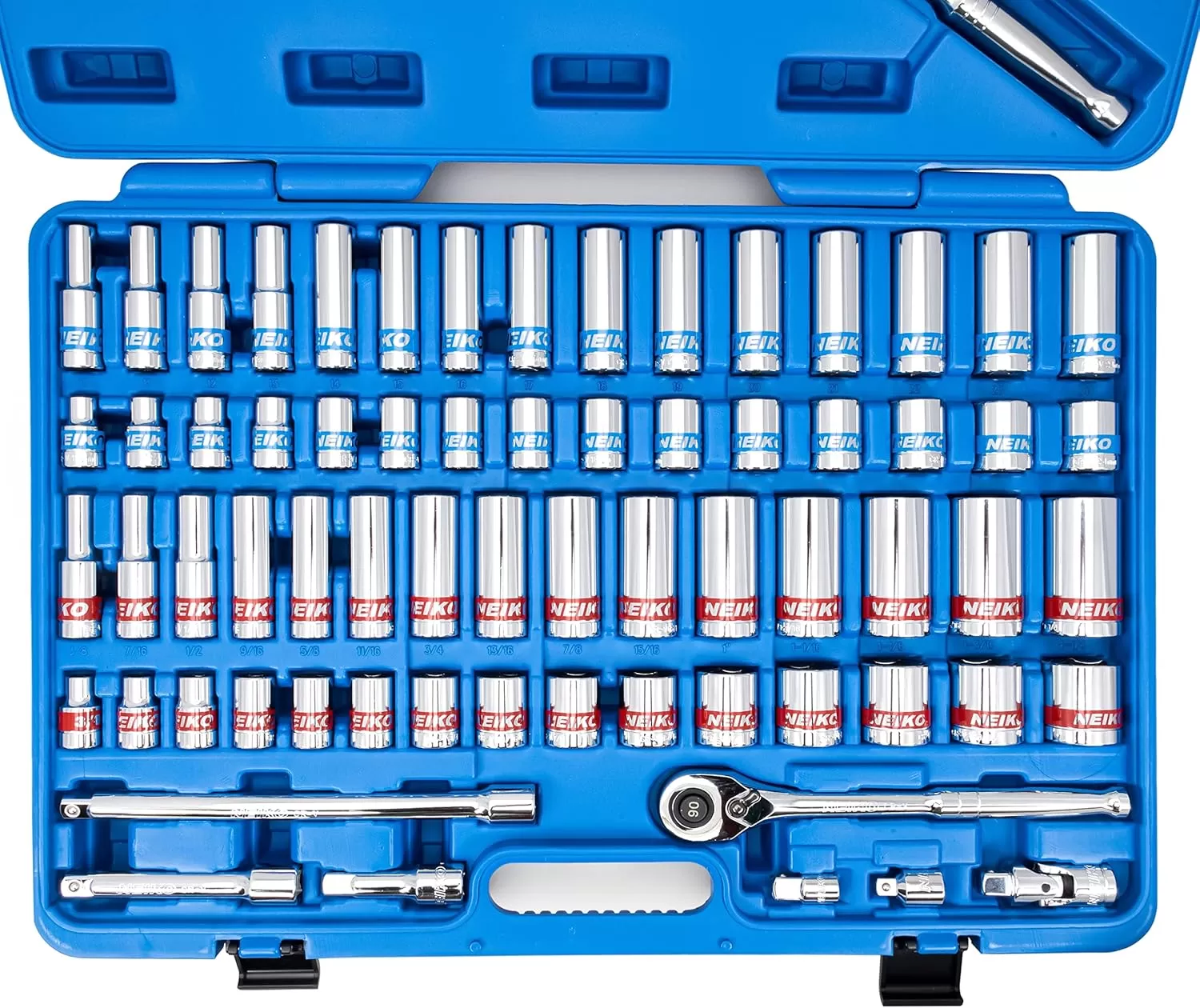 imageNeiko 02514A 14 InchDrive Ratchet and Small Socket Set 58Piece Chrome Vanadium Steel Multicolor12 Drive