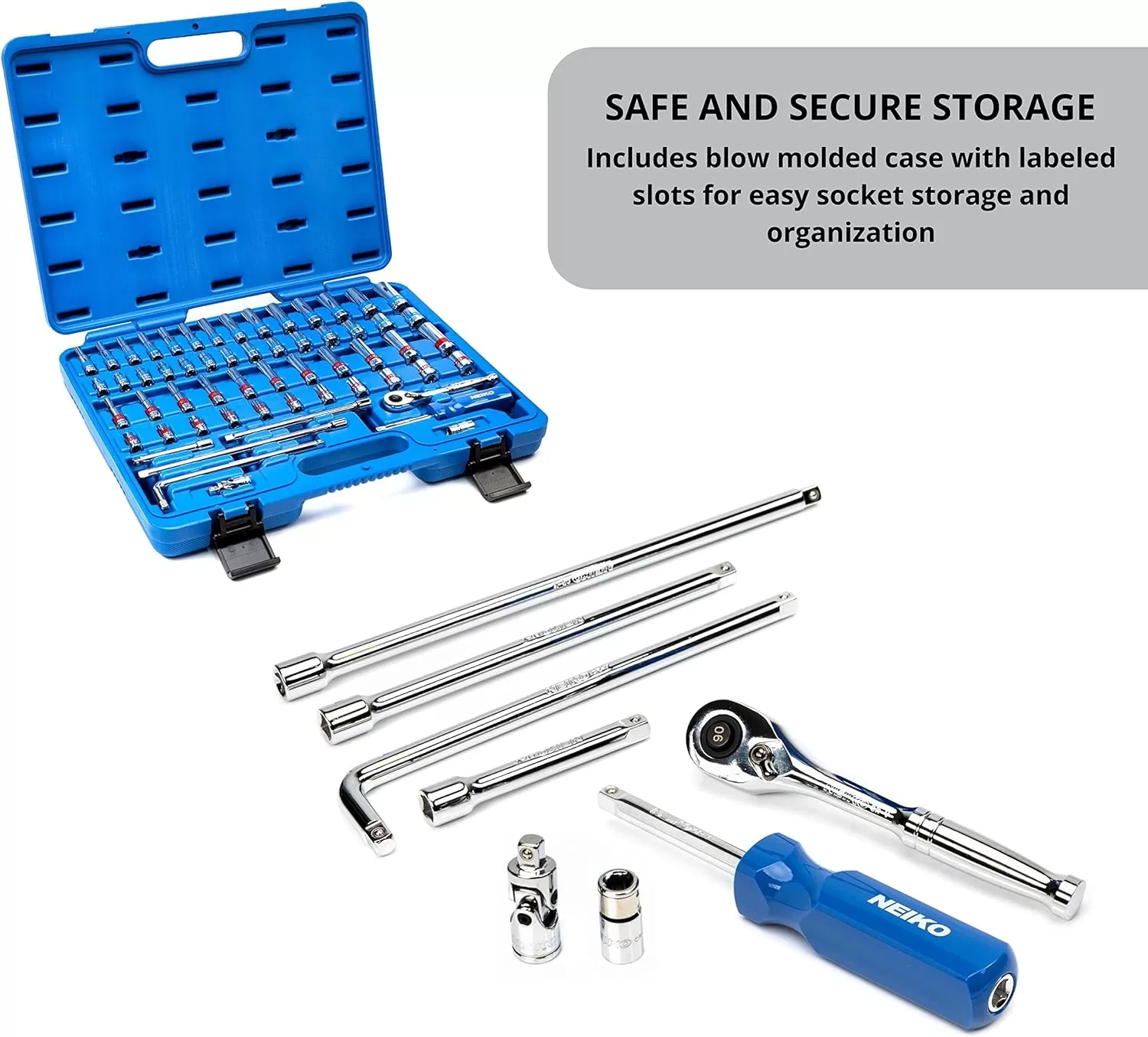imageNeiko 02514A 14 InchDrive Ratchet and Small Socket Set 58Piece Chrome Vanadium Steel Multicolor14 Drive