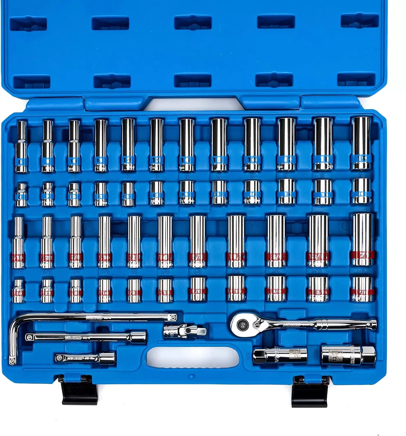 imageNeiko 02514A 14 InchDrive Ratchet and Small Socket Set 58Piece Chrome Vanadium Steel Multicolor38 Drive
