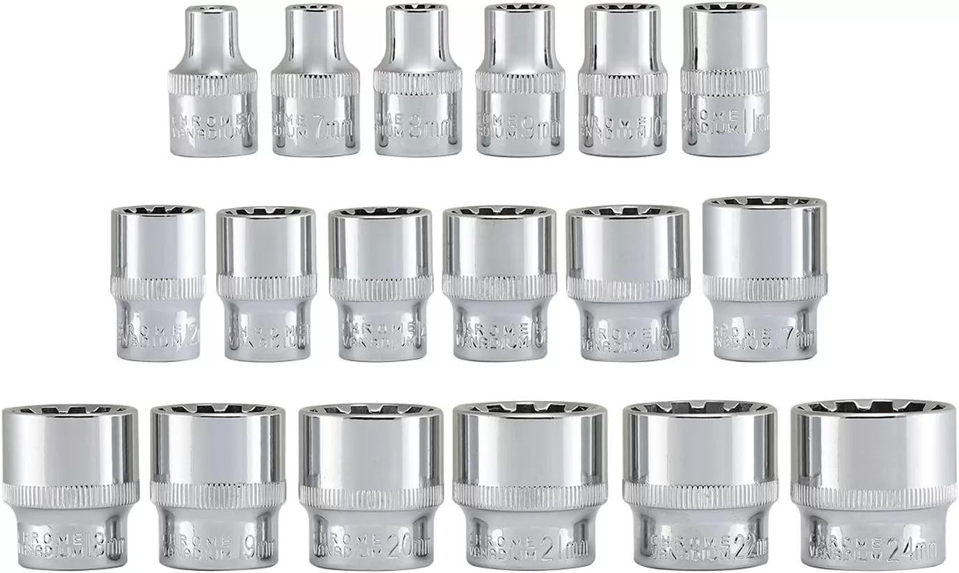 imageNeiko 02514A 14 InchDrive Ratchet and Small Socket Set 58Piece Chrome Vanadium Steel Multicolor38 Drive