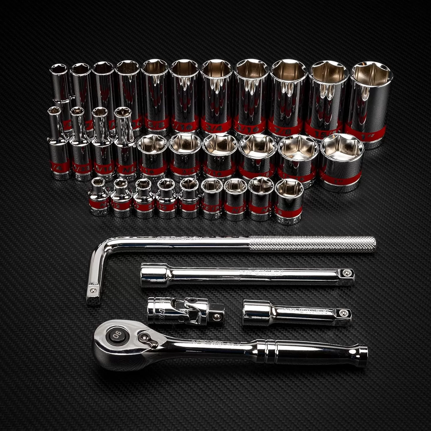 imageNeiko 02514A 14 InchDrive Ratchet and Small Socket Set 58Piece Chrome Vanadium Steel Multicolor38 Drive
