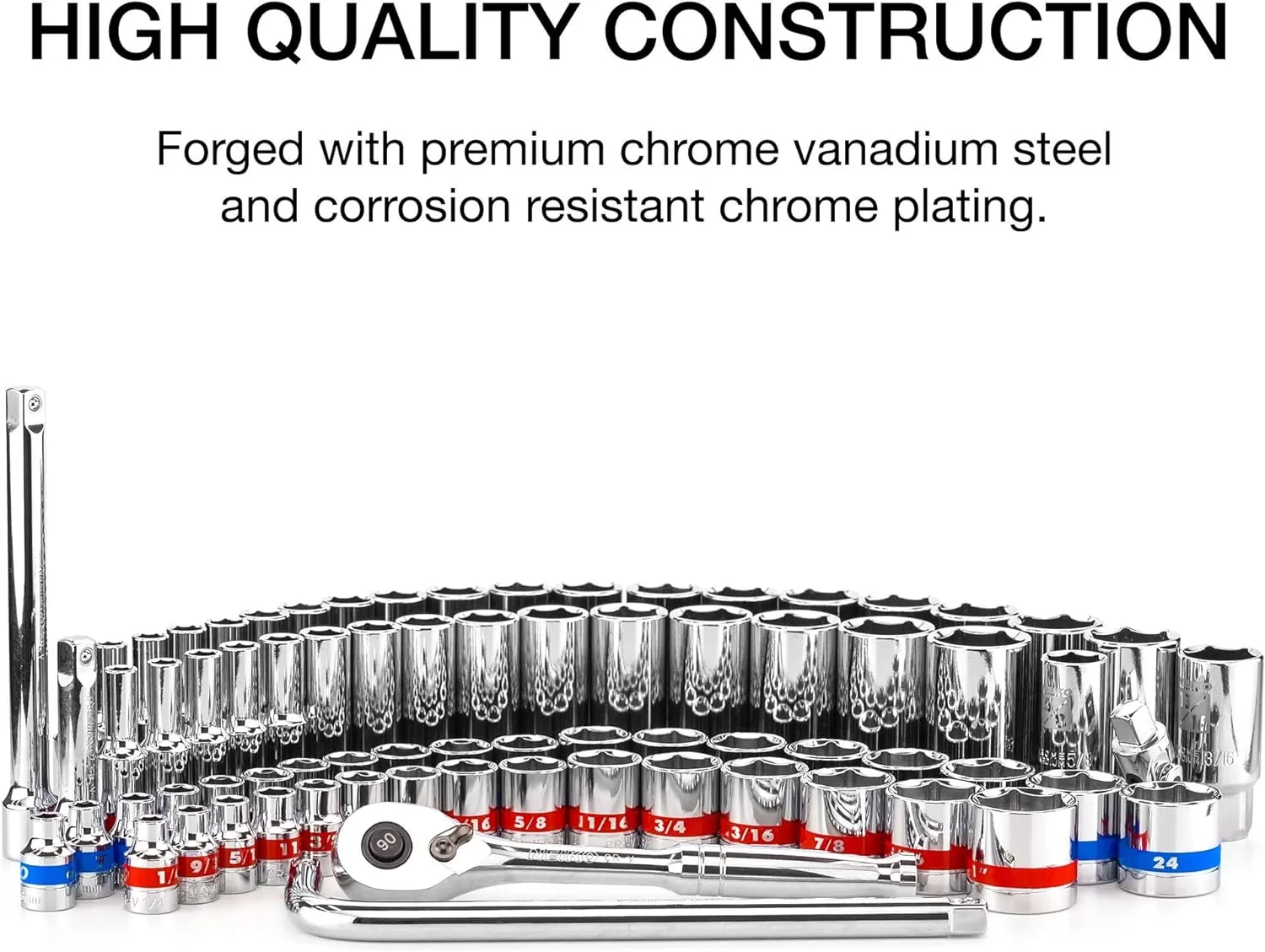 imageNeiko 02514A 14 InchDrive Ratchet and Small Socket Set 58Piece Chrome Vanadium Steel Multicolor38 Drive