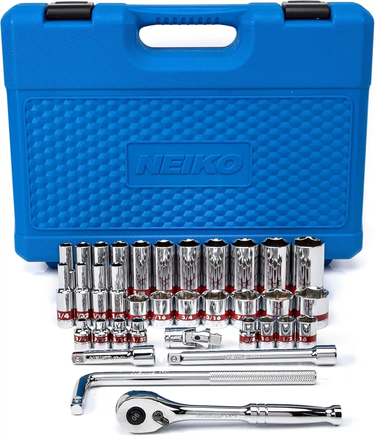 imageNeiko 02514A 14 InchDrive Ratchet and Small Socket Set 58Piece Chrome Vanadium Steel Multicolor38 Drive