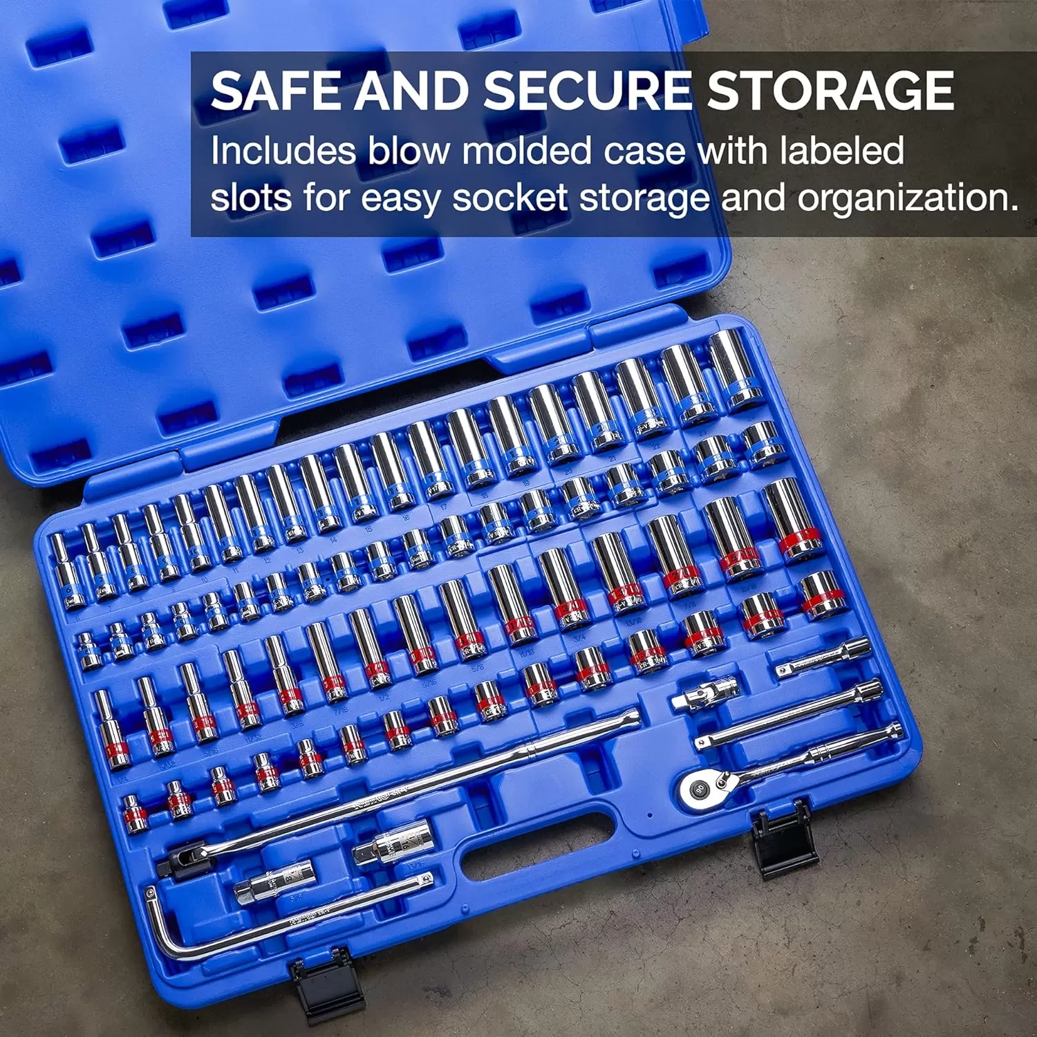 imageNeiko 02514A 14 InchDrive Ratchet and Small Socket Set 58Piece Chrome Vanadium Steel Multicolor38 Drive