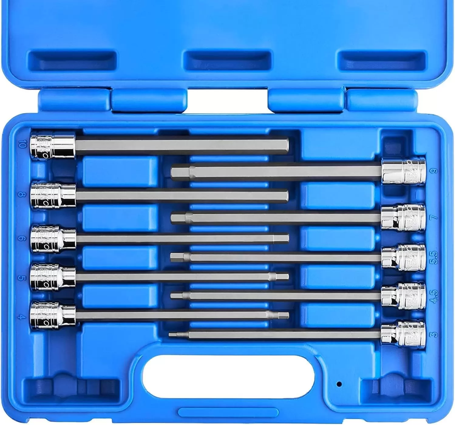 imageNeiko 10076A 38Inch Drive Extra Long Allen Hex Bit Socket Set Metric 3 mm  10 mm  S2 and CrV Steel 7Piece SetMetric