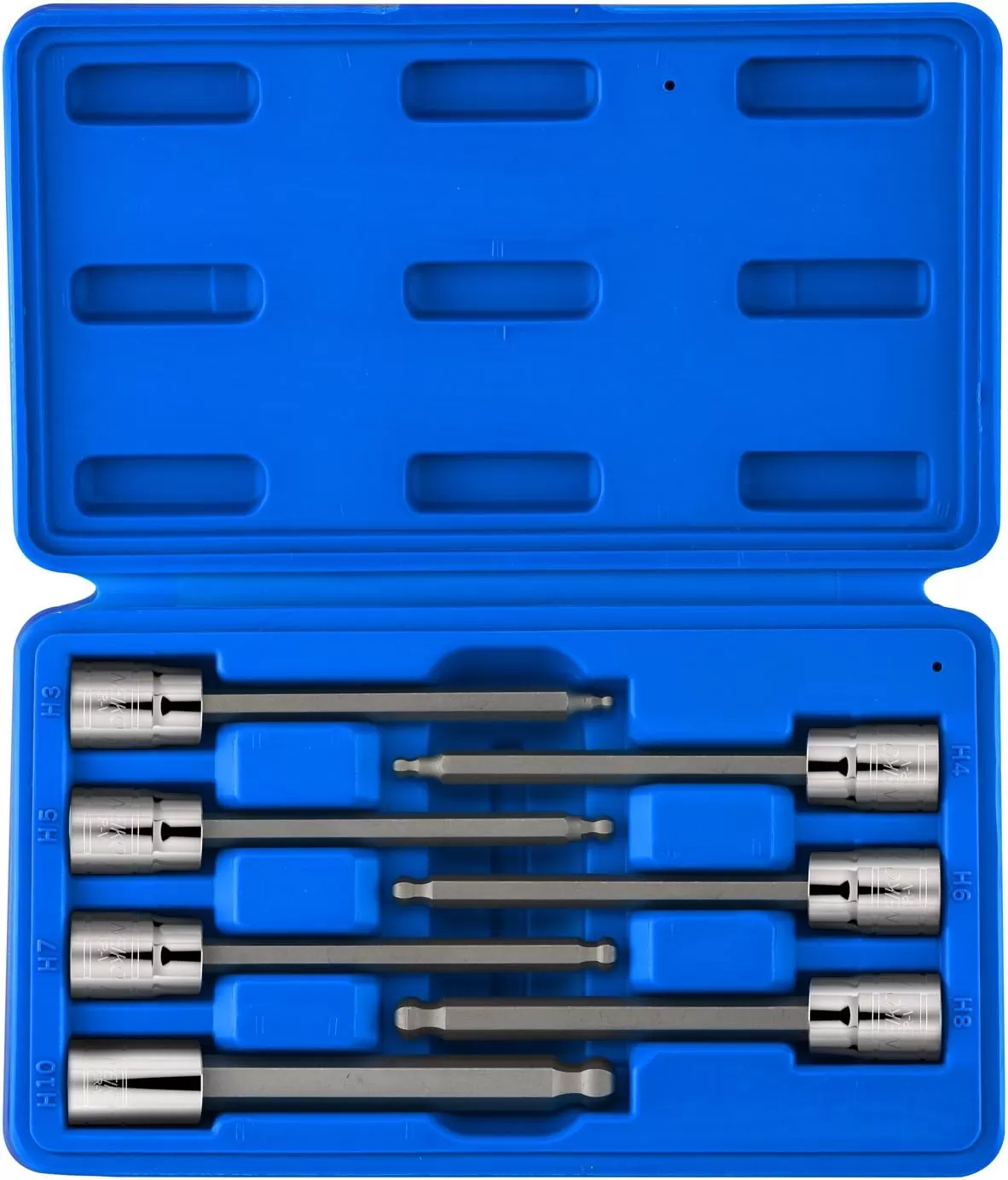 imageNeiko 10076A 38Inch Drive Extra Long Allen Hex Bit Socket Set Metric 3 mm  10 mm  S2 and CrV Steel 7Piece SetMetric