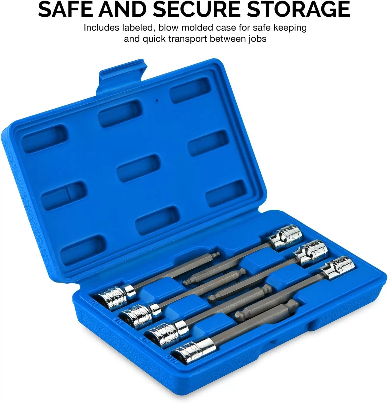 imageNeiko 10076A 38Inch Drive Extra Long Allen Hex Bit Socket Set Metric 3 mm  10 mm  S2 and CrV Steel 7Piece SetMetric