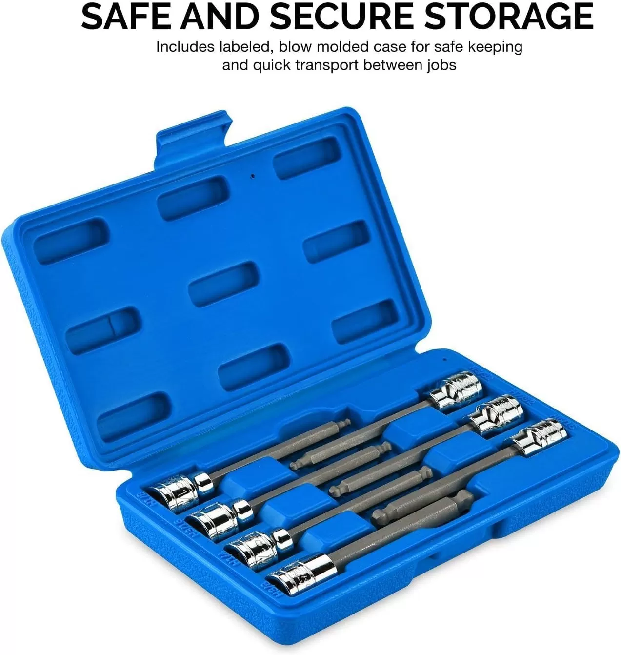 imageNeiko 10076A 38Inch Drive Extra Long Allen Hex Bit Socket Set Metric 3 mm  10 mm  S2 and CrV Steel 7Piece SetSAE
