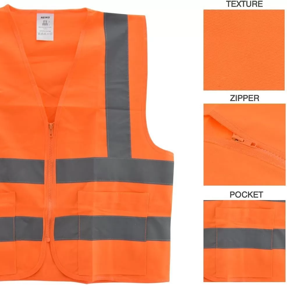 imageNeiko 53970A High Visibility Safety Vest with 2 Pockets ANSIISEA Standard Color Neon 3XL Orange