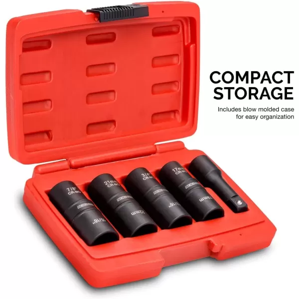 imageNEIKO 02282B 12InchDrive Impact Socket Set Flip Socket Set Chrome Moly Steel Includes 3Inch Bar Extension 8 Deep SAE and Metric Sizes 5 PiecesFlip Socket