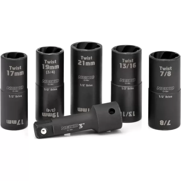 imageNEIKO 02282B 12InchDrive Impact Socket Set Flip Socket Set Chrome Moly Steel Includes 3Inch Bar Extension 8 Deep SAE and Metric Sizes 5 PiecesFlip Socket
