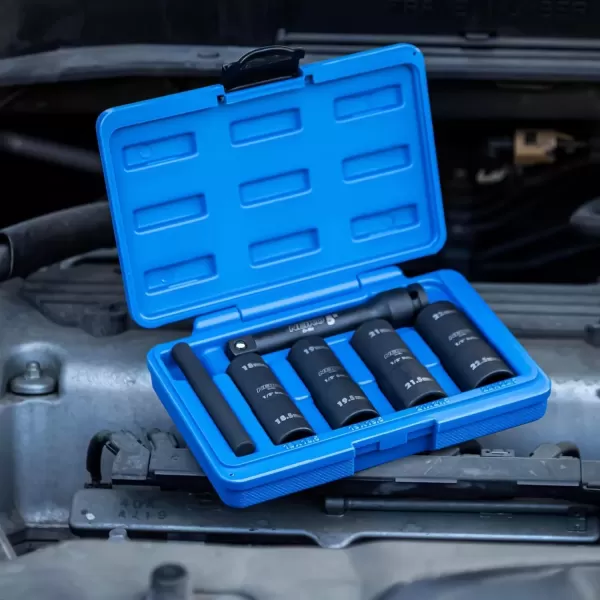 imageNEIKO 02282B 12InchDrive Impact Socket Set Flip Socket Set Chrome Moly Steel Includes 3Inch Bar Extension 8 Deep SAE and Metric Sizes 5 PiecesFlip Socket