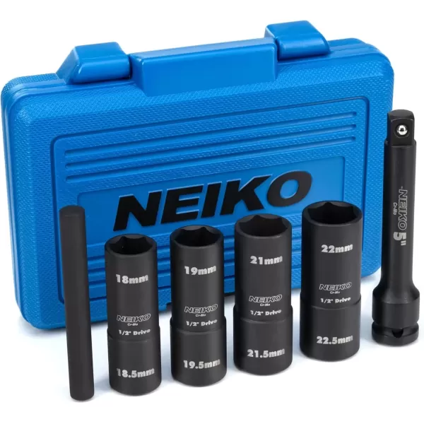 imageNEIKO 02282B 12InchDrive Impact Socket Set Flip Socket Set Chrome Moly Steel Includes 3Inch Bar Extension 8 Deep SAE and Metric Sizes 5 PiecesFlip Socket