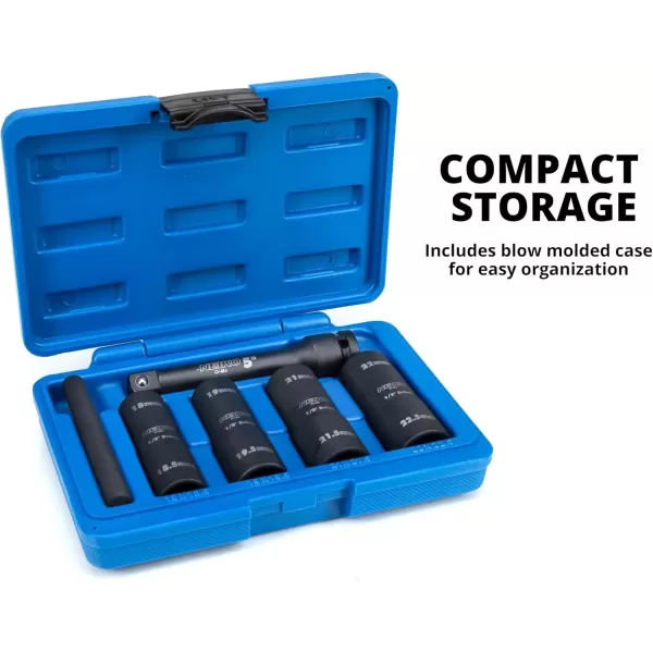 imageNEIKO 02282B 12InchDrive Impact Socket Set Flip Socket Set Chrome Moly Steel Includes 3Inch Bar Extension 8 Deep SAE and Metric Sizes 5 PiecesFlip Socket