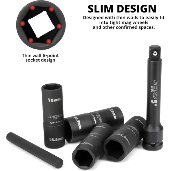 imageNEIKO 02282B 12InchDrive Impact Socket Set Flip Socket Set Chrome Moly Steel Includes 3Inch Bar Extension 8 Deep SAE and Metric Sizes 5 PiecesFlip Socket