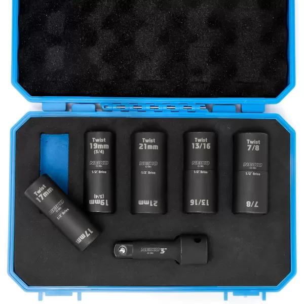 imageNEIKO 02282B 12InchDrive Impact Socket Set Flip Socket Set Chrome Moly Steel Includes 3Inch Bar Extension 8 Deep SAE and Metric Sizes 5 PiecesFlip Socket