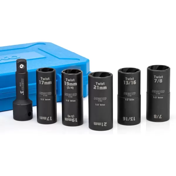 imageNEIKO 02282B 12InchDrive Impact Socket Set Flip Socket Set Chrome Moly Steel Includes 3Inch Bar Extension 8 Deep SAE and Metric Sizes 5 PiecesFlip Socket