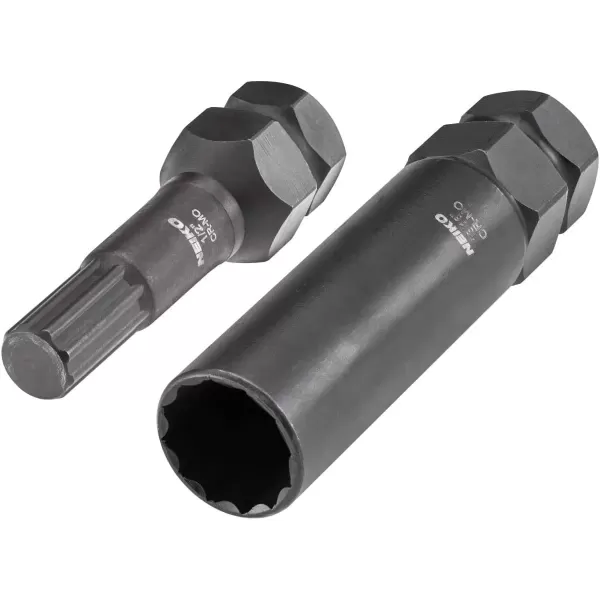 imageNEIKO 02282B 12InchDrive Impact Socket Set Flip Socket Set Chrome Moly Steel Includes 3Inch Bar Extension 8 Deep SAE and Metric Sizes 5 PiecesLug Nut Key