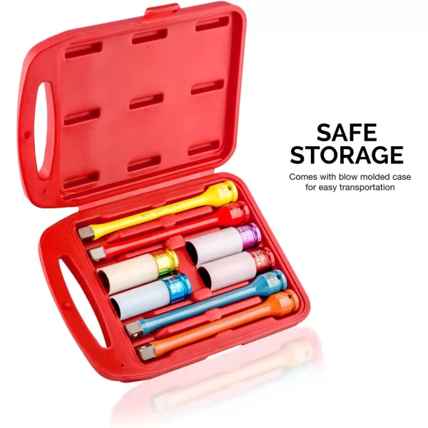 imageNEIKO 02282B 12InchDrive Impact Socket Set Flip Socket Set Chrome Moly Steel Includes 3Inch Bar Extension 8 Deep SAE and Metric Sizes 5 PiecesTorque Limiting Extension  Socket