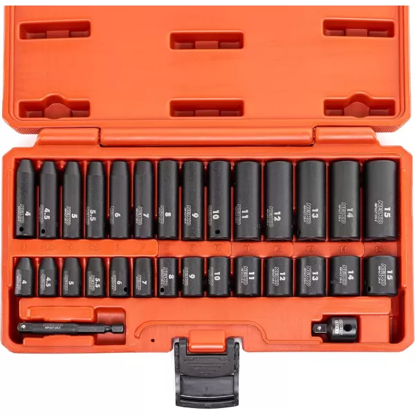 imageNEIKO 02437A 14 Drive Impact Socket Set 54 Piece Metric ampamp Standard Deep ampamp Shallow Chrome Vanadium Steel 38 to 14 Reducer Hex Shank Adapter Metric and Standard Deep Socket SetMetric