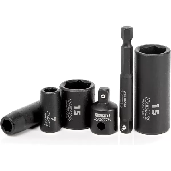 imageNEIKO 02437A 14 Drive Impact Socket Set 54 Piece Metric ampamp Standard Deep ampamp Shallow Chrome Vanadium Steel 38 to 14 Reducer Hex Shank Adapter Metric and Standard Deep Socket SetSAE and Metric