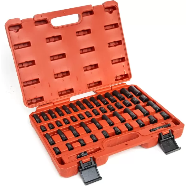 imageNEIKO 02437A 14 Drive Impact Socket Set 54 Piece Metric ampamp Standard Deep ampamp Shallow Chrome Vanadium Steel 38 to 14 Reducer Hex Shank Adapter Metric and Standard Deep Socket SetSAE and Metric