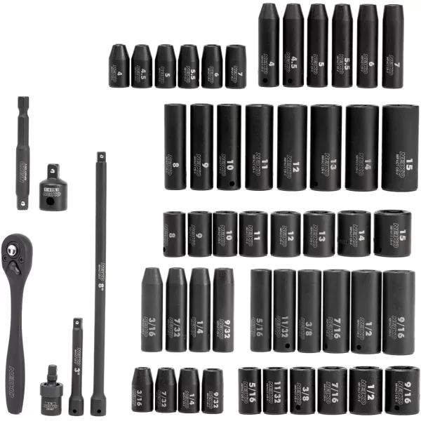 imageNEIKO 02437A 14 Drive Impact Socket Set 54 Piece Metric ampamp Standard Deep ampamp Shallow Chrome Vanadium Steel 38 to 14 Reducer Hex Shank Adapter Metric and Standard Deep Socket SetSAE and Metric