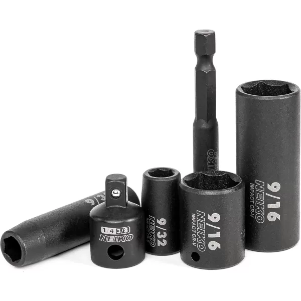 imageNEIKO 02437A 14 Drive Impact Socket Set 54 Piece Metric ampamp Standard Deep ampamp Shallow Chrome Vanadium Steel 38 to 14 Reducer Hex Shank Adapter Metric and Standard Deep Socket SetSAE