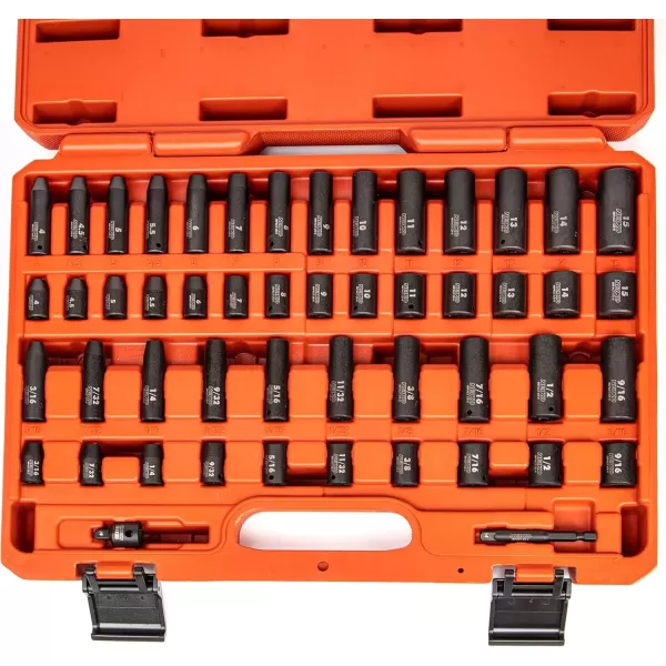 imageNEIKO 02437A 14 Drive Impact Socket Set 54 Piece Metric ampamp Standard Deep ampamp Shallow Chrome Vanadium Steel 38 to 14 Reducer Hex Shank Adapter Metric and Standard Deep Socket SetSAE and Metric