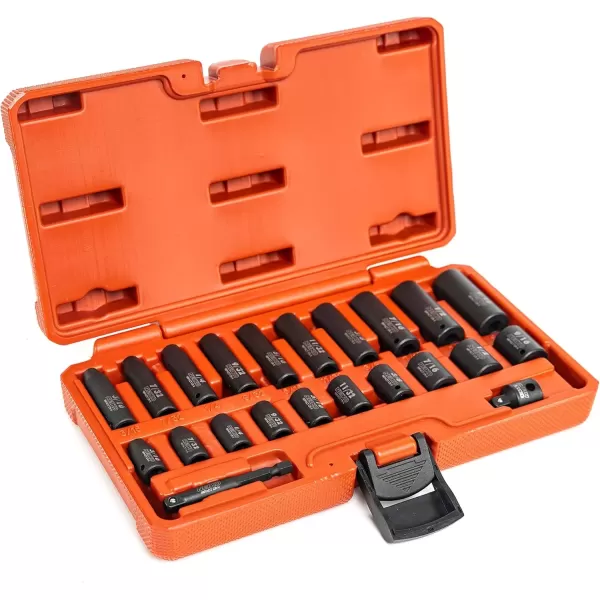 imageNEIKO 02437A 14 Drive Impact Socket Set 54 Piece Metric ampamp Standard Deep ampamp Shallow Chrome Vanadium Steel 38 to 14 Reducer Hex Shank Adapter Metric and Standard Deep Socket SetSAE