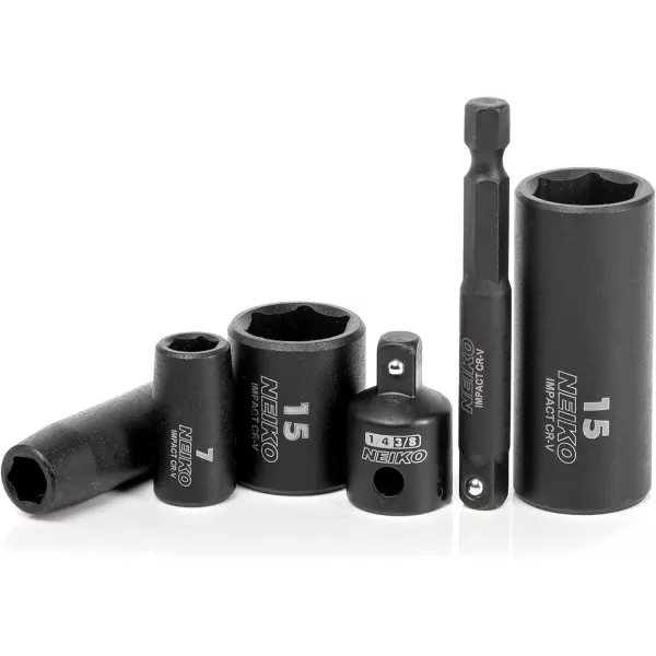 imageNEIKO 02437A 14 Drive Impact Socket Set 54 Piece Metric ampamp Standard Deep ampamp Shallow Chrome Vanadium Steel 38 to 14 Reducer Hex Shank Adapter Metric and Standard Deep Socket SetMetric