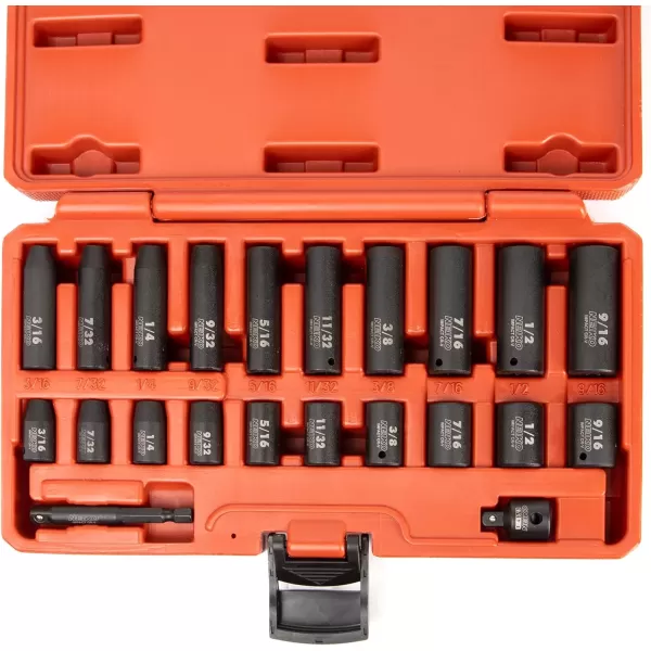 imageNEIKO 02437A 14 Drive Impact Socket Set 54 Piece Metric ampamp Standard Deep ampamp Shallow Chrome Vanadium Steel 38 to 14 Reducer Hex Shank Adapter Metric and Standard Deep Socket SetSAE