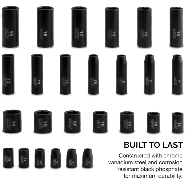 imageNEIKO 02440A 38InchDrive Impact Socket Set SAE Sizes 516quot to 34quot and Metric Sizes 8 mm to 19 mm Includes Extension Bars and UJoint 44 PiecesMetric
