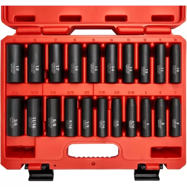 imageNEIKO 02440A 38InchDrive Impact Socket Set SAE Sizes 516quot to 34quot and Metric Sizes 8 mm to 19 mm Includes Extension Bars and UJoint 44 PiecesSAE and Metric