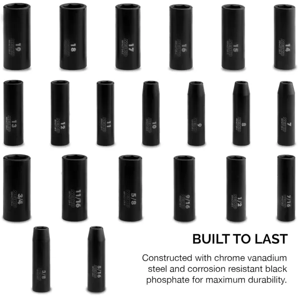 imageNEIKO 02440A 38InchDrive Impact Socket Set SAE Sizes 516quot to 34quot and Metric Sizes 8 mm to 19 mm Includes Extension Bars and UJoint 44 PiecesSAE and Metric