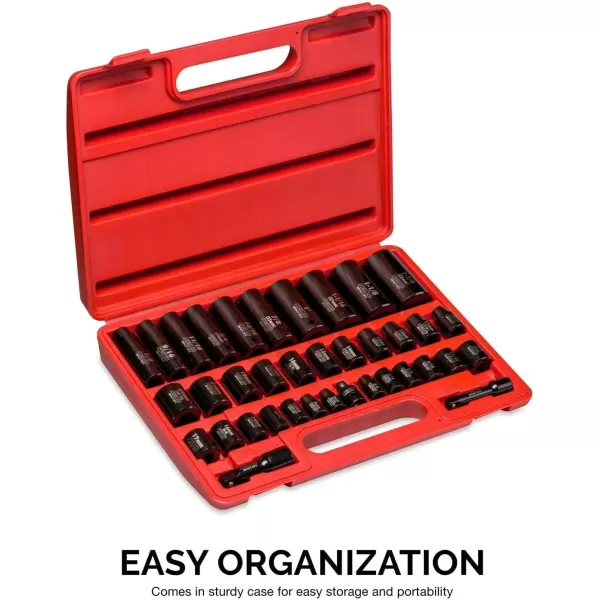 imageNEIKO 02440A 38InchDrive Impact Socket Set SAE Sizes 516quot to 34quot and Metric Sizes 8 mm to 19 mm Includes Extension Bars and UJoint 44 PiecesSAE and Metric