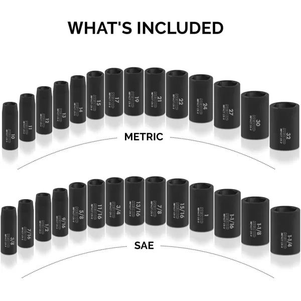 imageNEIKO 02448A 12quot Drive Master Impact Socket Set 65 Piece Standard SAE 38quot114quot ampamp Metric 1024 mm Sizes Deep ampamp Shallow Kit Includes Adapters ampamp Ratchet HandleSAE and Metric