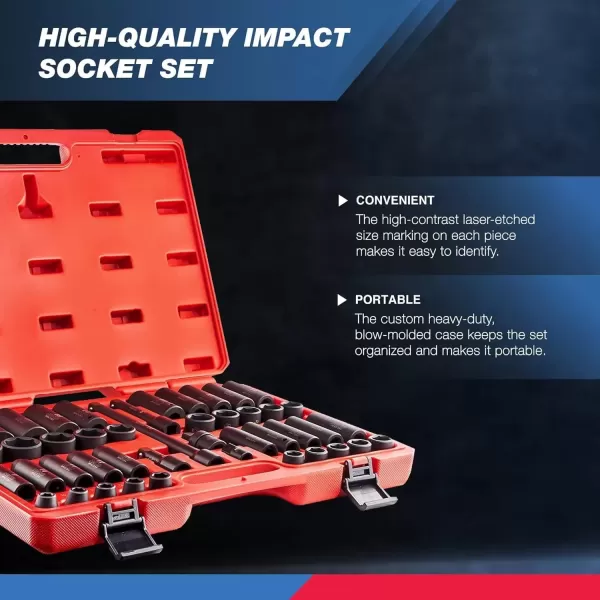 imageNEIKO 02448A 12quot Drive Master Impact Socket Set 65 Piece Standard SAE 38quot114quot ampamp Metric 1024 mm Sizes Deep ampamp Shallow Kit Includes Adapters ampamp Ratchet HandleMetric