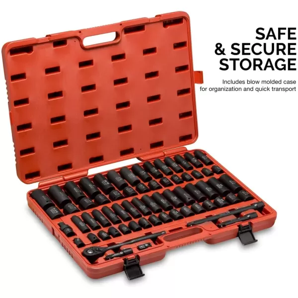 imageNEIKO 02448A 12quot Drive Master Impact Socket Set 65 Piece Standard SAE 38quot114quot ampamp Metric 1024 mm Sizes Deep ampamp Shallow Kit Includes Adapters ampamp Ratchet HandleSAE and Metric