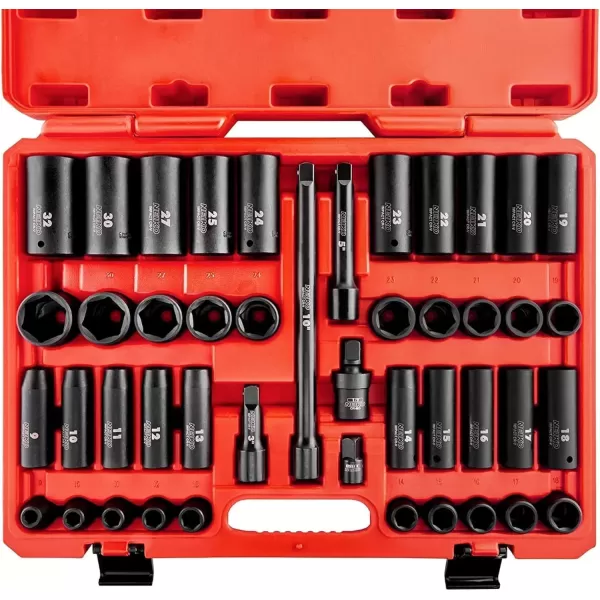 imageNEIKO 02448A 12quot Drive Master Impact Socket Set 65 Piece Standard SAE 38quot114quot ampamp Metric 1024 mm Sizes Deep ampamp Shallow Kit Includes Adapters ampamp Ratchet HandleMetric