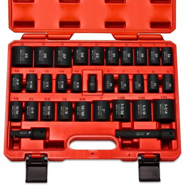 imageNEIKO 02448A 12quot Drive Master Impact Socket Set 65 Piece Standard SAE 38quot114quot ampamp Metric 1024 mm Sizes Deep ampamp Shallow Kit Includes Adapters ampamp Ratchet HandleSAE and Metric